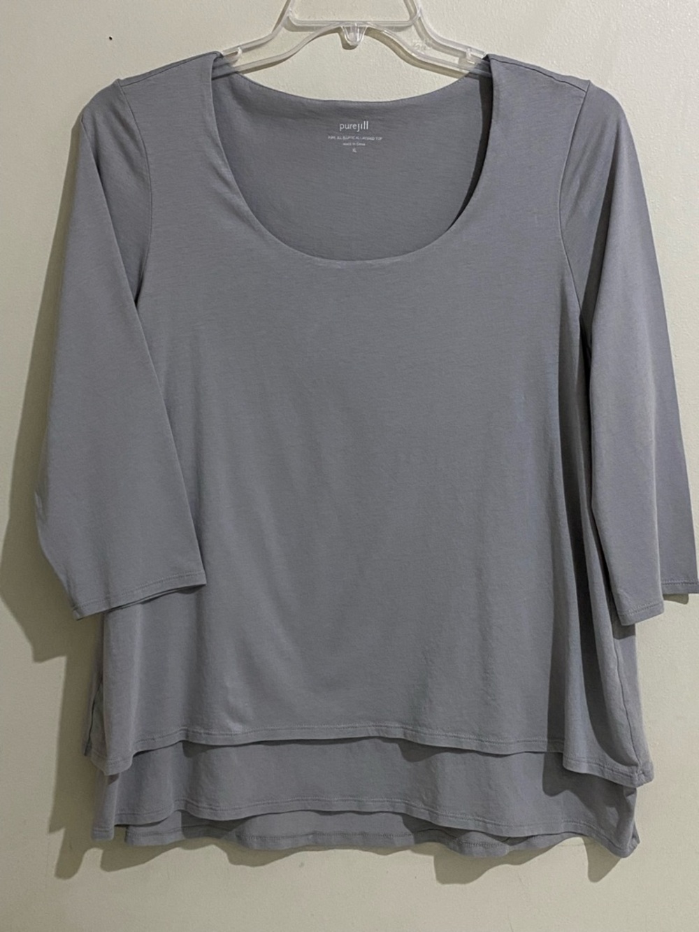 Pure Jill Elliptical Women's Scoop Neck Layered Hem Top - Gray Size XL